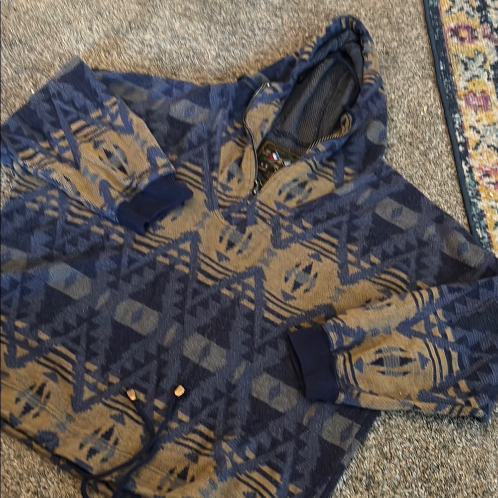 French Connection Blue and Tan Patterned Jacket retro boho